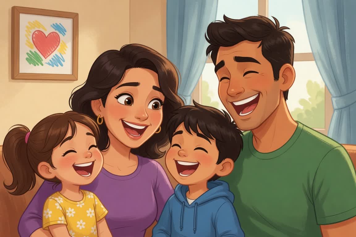 Happy cartoon family